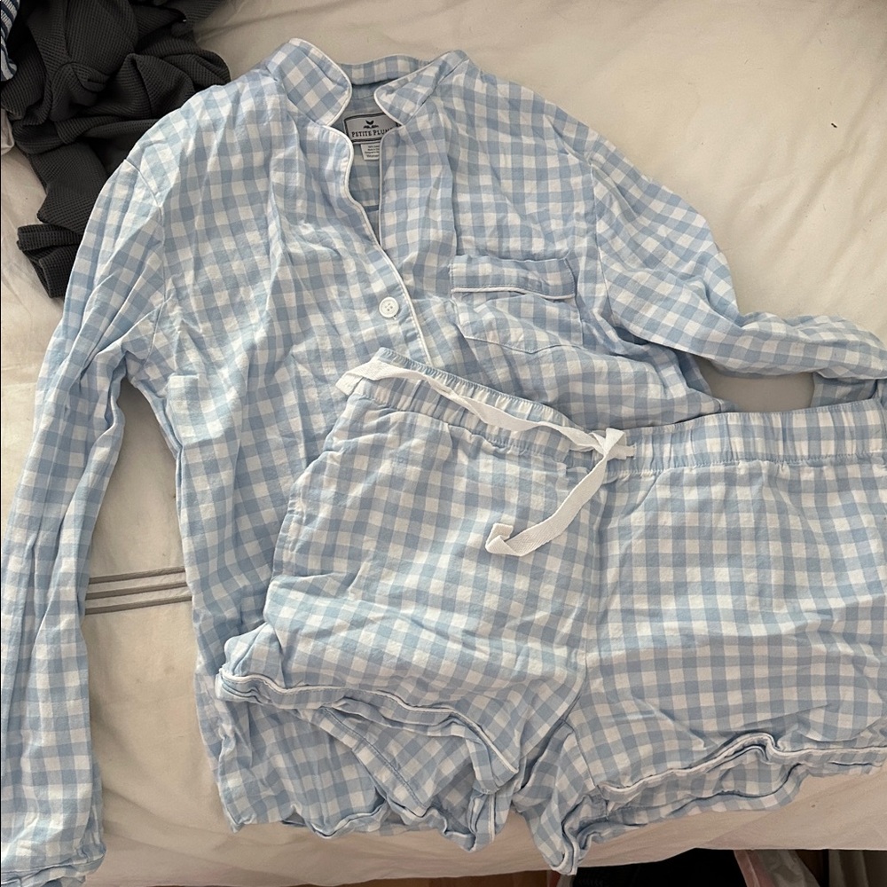 Petite Plume Blue and White Gingham Pajama Set
